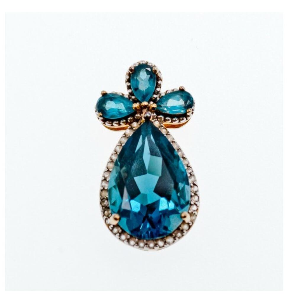 925 Sterling Silver Gold Plated Aquamarine & CZ Pendant